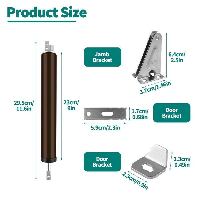 OXDFK Screen and Storm Door Closer Kit, Heavy Duty Pneumatic Screen and Storm Door Closer, Screen and Storm Door Push Button Latch Set Replacement Kit, Adjust Smooth Closing Speed (Brown) - Image 2
